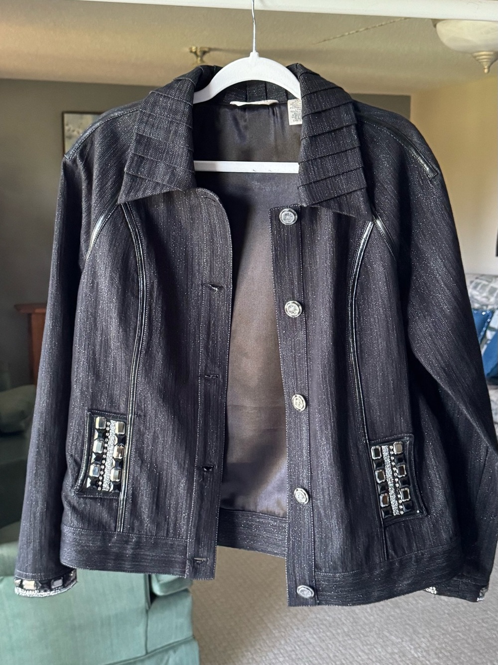 Black Women's Embellished Button-Front Jacket